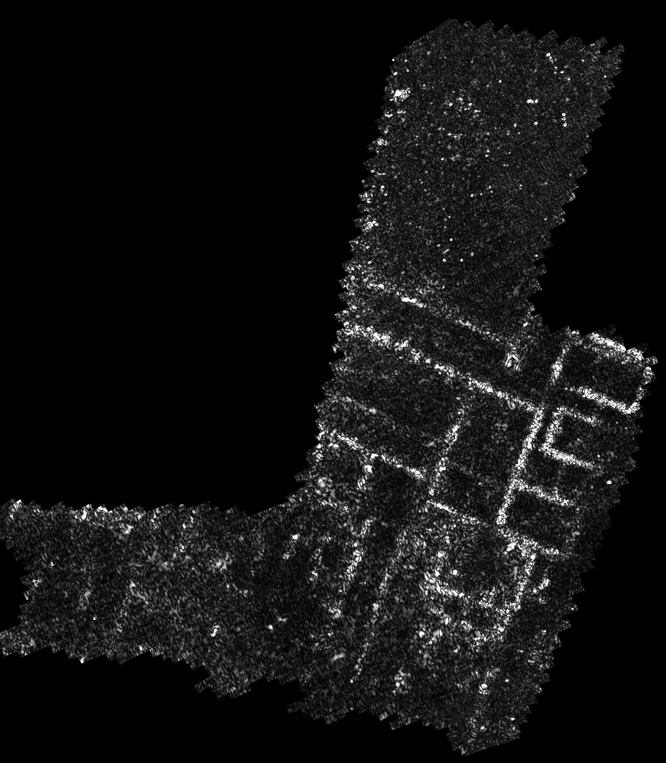 Tomografia GPR a –1,20 m dal piano di campagna. Anomalie interpretabili come strutture murarie e canalizzazioni antiche.